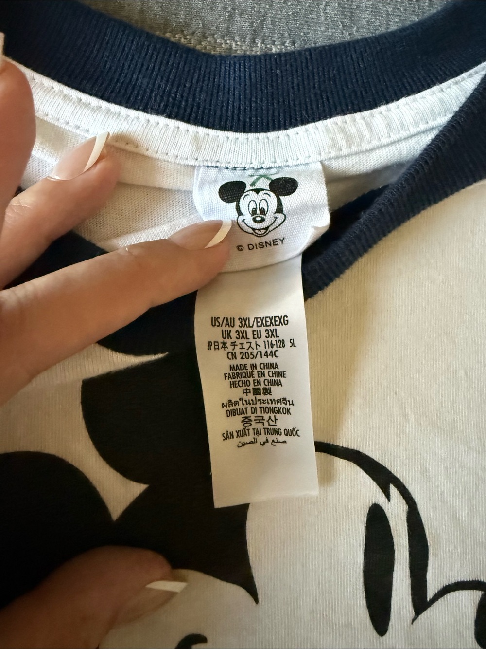 Disney White Tee with Navy Ringer and Black Mickey Print